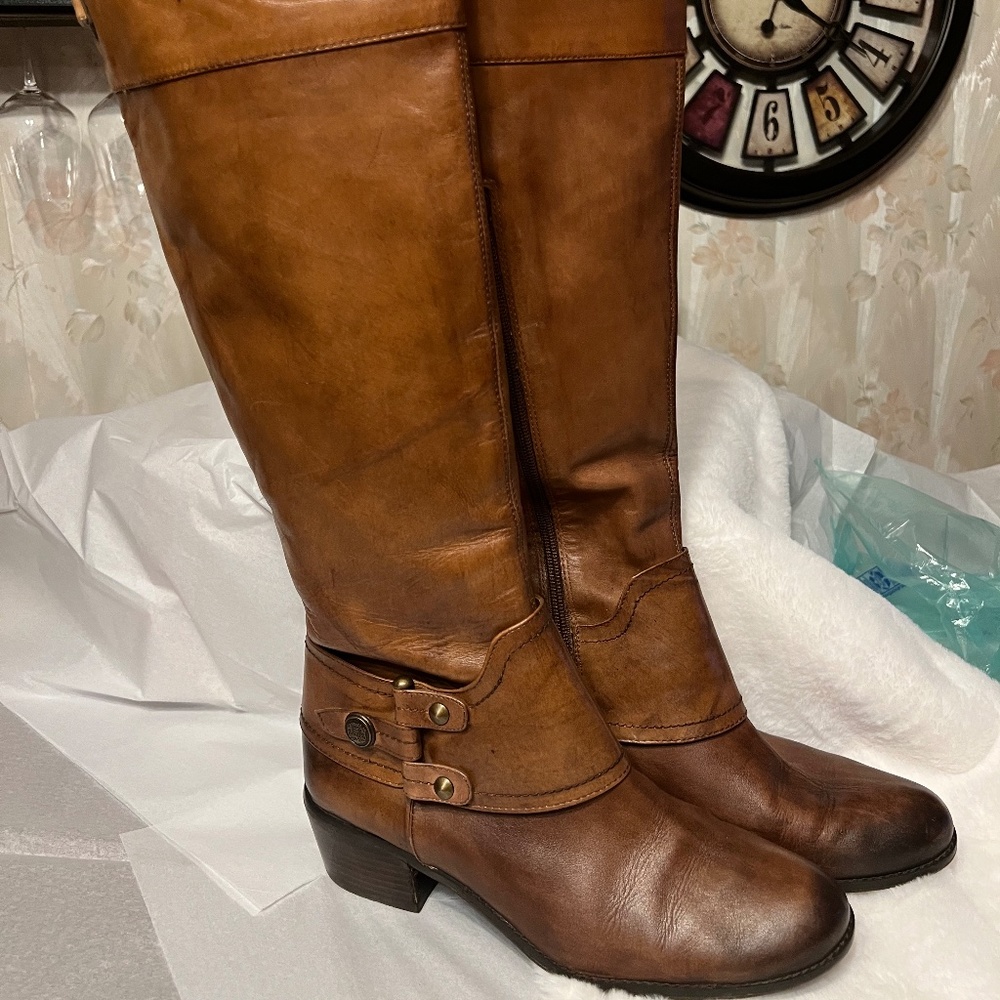 Knee length brown leather boots size 10